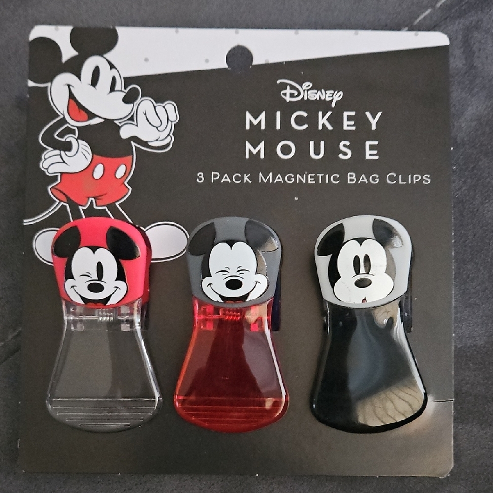 Disney Mickey Mouse Magnetic Bag Clips - Black, Red & Clear